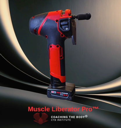Red and black Muscle Liberator Pro tool on a dark background with branding text.
